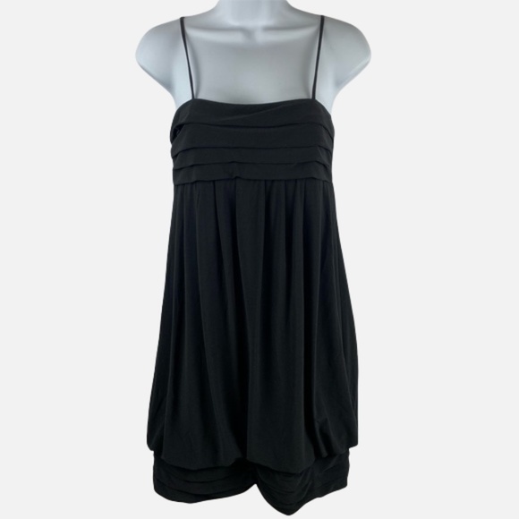 Morgan & Co. Solid Black Draped Spaghetti Strap Mini Balloon Dress Retro - Picture 1 of 15
